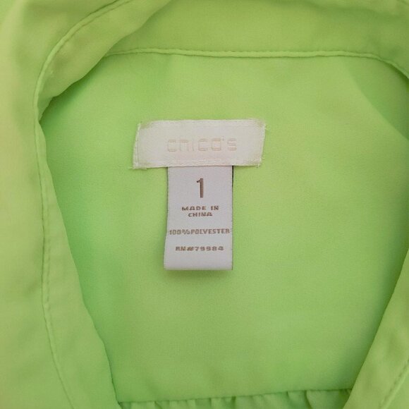 ❤️280 Chico's Button Down Tie- Front Neon Green Top - Picture 5 of 6